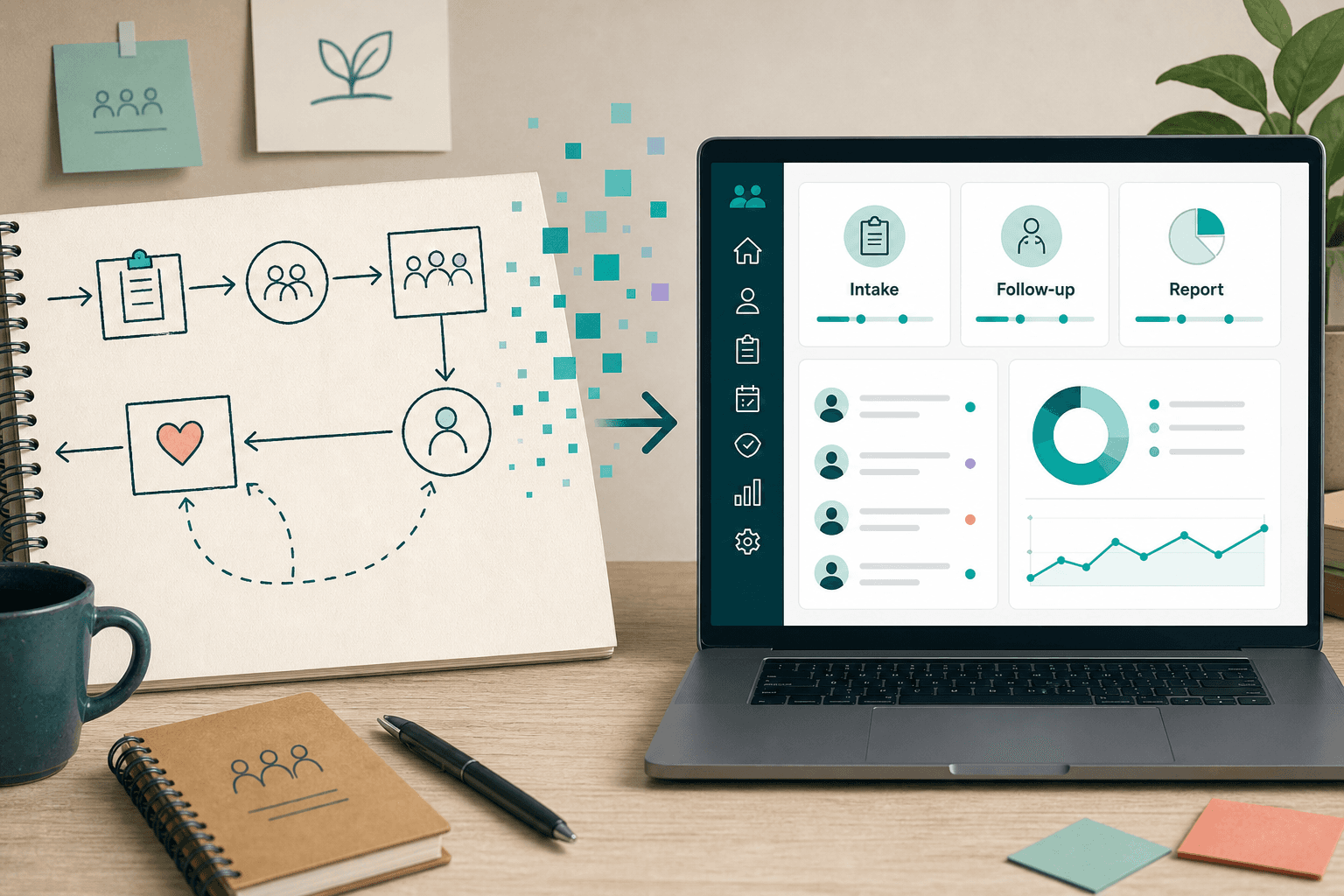 A nonprofit process map turning into a Sumac case management workspace